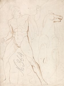 Desnudo masculino clásico con un caballo encabritado