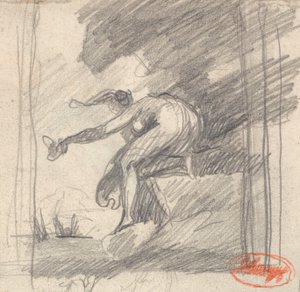 Figura femenina arrodillada en un promontorio, saludando con la mano de George Romney