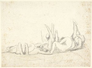 Grupo de figuras que sufren en el suelo (¿boceto para «Howard visita las cárceles») de George Romney