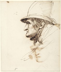 Cabeza de un hombre de perfil con un sombrero grande de George Romney