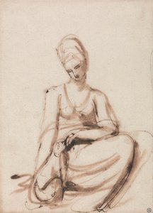 Mujer sentada alimentando a un animal de George Romney