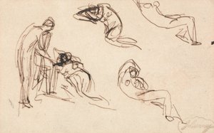 Una figura de pie y cuatro figuras recostadas de George Romney