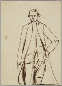 Figura masculina de pie, con la mano izquierda en la cadera, estudio de retrato
