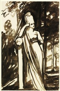 Mujer de pie junto a una estela de George Romney