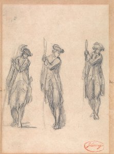 Tres bocetos de un hombre de uniforme de George Romney