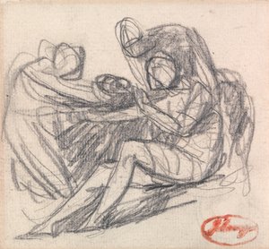 Dos figuras ayudan a una figura sentada de George Romney