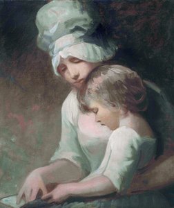 Una madre y su hijo leyendo de George Romney