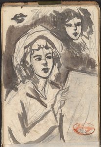 Mujer leyendo y estudio de un rostro de George Romney