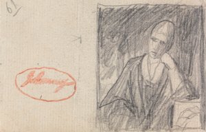 Mujer apoyando la cabeza en un brazo doblado de George Romney