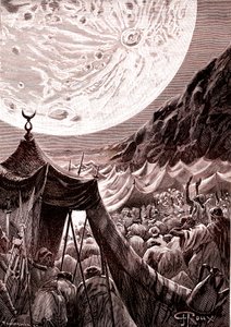La luna en el desierto de Nubia,SUDAN.Los musulmanes rezan.1888 (grabado) de George Roux
