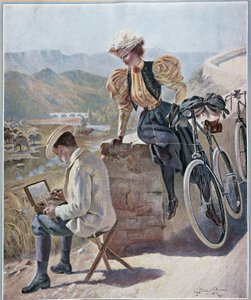 Acuarela y ciclismo - litografía de Georges Roux, c.1900