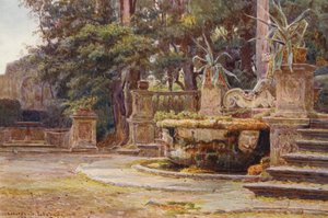 Jardines italianos: Fuente, Villa Corsini (litografía en color)