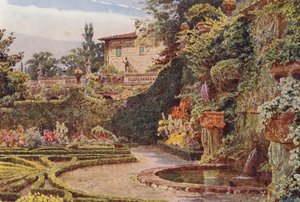 Jardines de Italia: El Palacio desde el Parterre, Villa Palmieri (litografía en color) de George Samuel Elgood