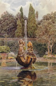 Jardines italianos: Villa Aldobrandini, Fuente en el Parterre (litografía en color)