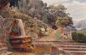 Jardines italianos: Villa Cicogna, Bajo la Cascada (litografía en color) de George Samuel Elgood