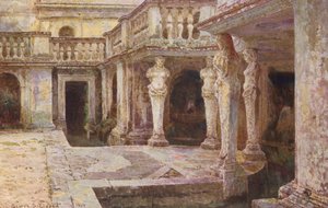 Jardines de Italia: Villa di Papa Giulio (litografía en color) de George Samuel Elgood
