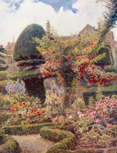 El jardín de rosas de Levens Hall, Westmoreland (litografía en color) de George Samuel Elgood