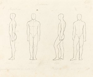 Extensión del movimiento, vista frontal y lateral equilibrada, apoyada en una pierna de George Scharf after John Flaxman