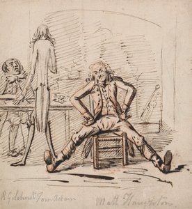 Tres hombres en una habitación: Gilchrist sentado ante una mesa, Tom Adam de pie, visto desde atrás, y Matt Haughton sentado con las piernas abiertas y los brazos en alto ante un fuego. de George Shepheard