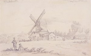 Vista del molino con un molino de viento en Blackheath, Greenwich, Londres, 1833 de George Shepheard