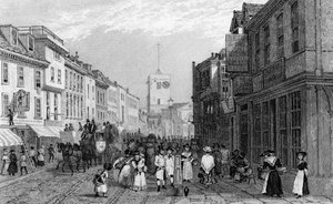 Día de mercado en Dartford, Kent, grabado por Henry Adlard, c.1830 de George Shepherd