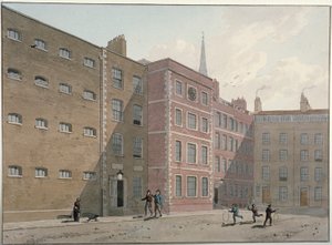 Vista del cuadrángulo en Bridewell, Ciudad de Londres, 1810 de George Shepherd