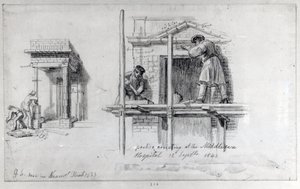 Erección de pórticos en Newham Street y el Hospital de Middlesex, Londres, 1833 y 1840