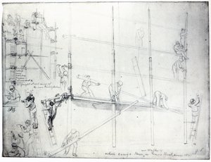 Montando andamios fuera de la casa de Craig, Francis Street, Londres, 1841