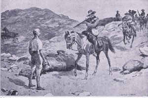 Una hazaña valiente en la marcha a Hoopstad, Después de Pretoria: La guerra de guerrillas publicada por Harmsworth Bros Limited 1901 de George Soper