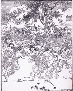 Bailando de la mano alrededor del árbol encantado, de Los Héroes publicado por George Allen y Unwin 1929