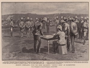 Escuchando quejas, con la sala de orden del regimiento de Essex en Bloemfontein