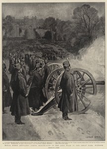 Artillería Real a Caballo disparando Cañones de Minuto en el Paseo Largo en el Gran Parque, Windsor de George Soper