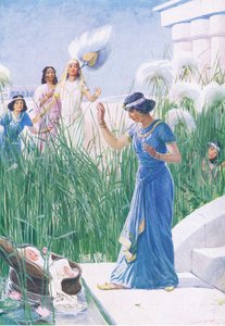 El bebé entre los juncos, de El Libro de Imágenes de la Biblia publicado por Thomas Nelson, c.1950 de George Soper
