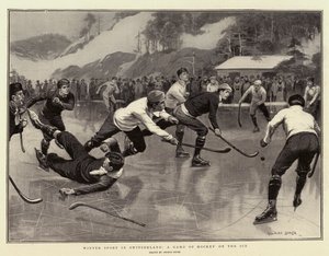 Deporte de invierno en Suiza, un juego de hockey sobre hielo