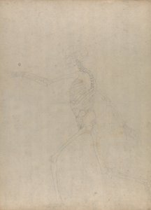 Exposición anatómica comparativa de la estructura del cuerpo humano con la del tigre y la del ave común: Esqueleto humano, vista lateral (Estudio para una figura clave de una tabla inédita que muestra las vísceras abdominales) de George Stubbs