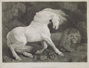 Un caballo asustado por un león, grabado por el artista, pub. 1788 de George Stubbs