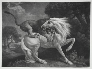 Un caballo atacado por un león, 1788 de George Stubbs