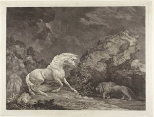 Un caballo asustado por un león de George Stubbs