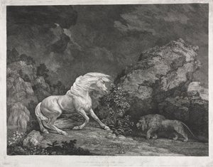 Un caballo asustado por un león, 1777 de George Stubbs