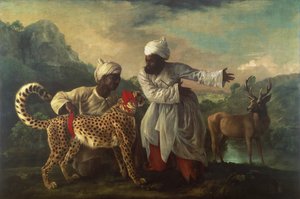 Guepardo y ciervo con dos indios, c.1765 (óleo sobre lienzo) de George Stubbs