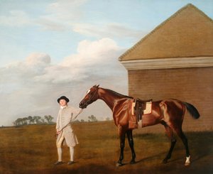 Firetail con su domador junto a la Rubbing-Down House en Newmarket Heath. En 1774 la propiedad de Thomas Foley, Esquire[2] de George Stubbs