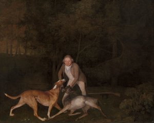 Freeman, el guardabosque del Conde de Clarendon, con una cierva moribunda y un sabueso... de George Stubbs
