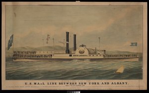 Línea de correo estadounidense entre Nueva York y Albany todos los días a las 5 de la tarde.... (litografía, coloreada)