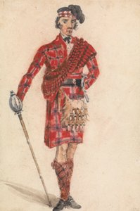 Escocés con espada; vestimenta moderna de un jefe de las Highlands