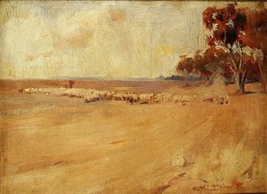Paisaje, redondeando el ganado, Australia de George Washington Lambert