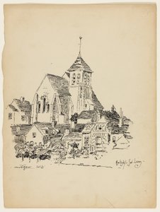 Iglesia en Montigny-Sur-Loing, Francia, Boceto de Viaje de George Washington Maher