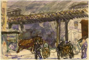 Un día de invierno - Bajo el elevado cerca del Puente de Brooklyn de George Wesley Bellows