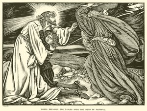 Moisés rompiendo las tablas sobre la cabeza de Fiel de George Woolliscroft Rhead