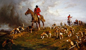 Cazadores y sabuesos preparándose para cazar de George Wright