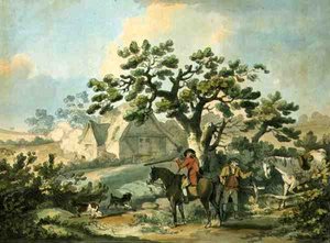 Caza de perdices, grabado por Thomas Rowlandson (1756-1827), pub. por J. Harris, 1789 (grabado coloreado) de George after Morland